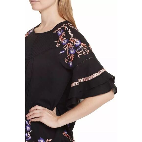 Free People Womens Pavlo Dress Embroidered Black Babydoll Boho Size S Petite - Picture 7 of 13